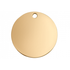Round Gold Dog Tag Round gold stainless steel dog tag with mirror finish, customisable on both sides with dog?s name and contact information.